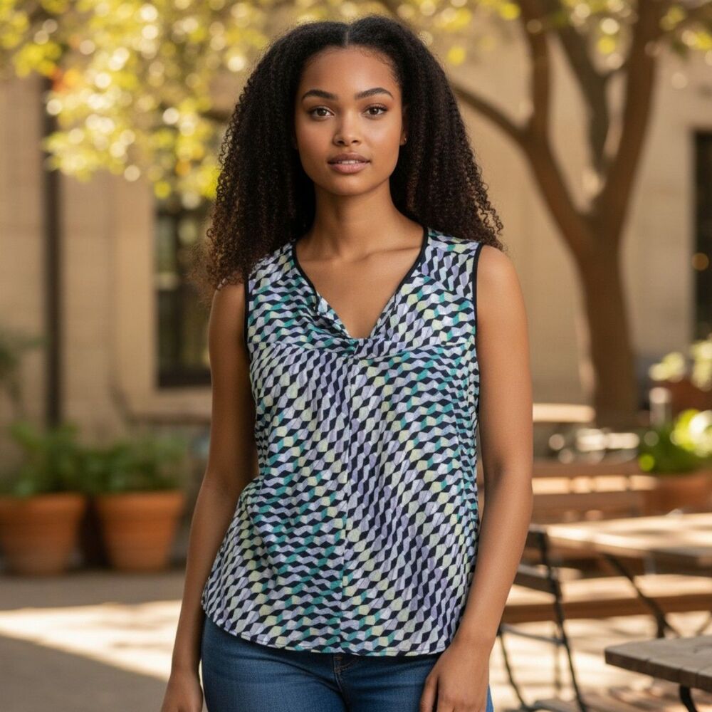 Nine West Sleeveless Blouse Women's XL  Multicolor Geometric Print